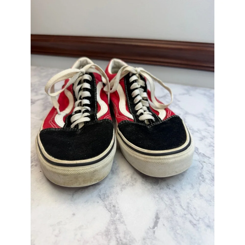 VANS Old Skool Red Black Suede Canvas Off The Wall Graphic Sneakers Mens 7.5